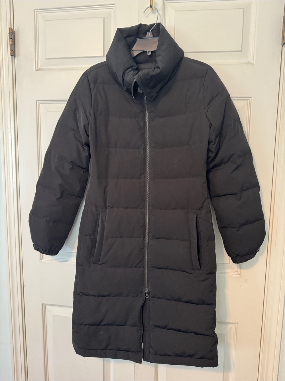Talbots Black Long Puffer Coat with High Collar Duck Down/feather XS